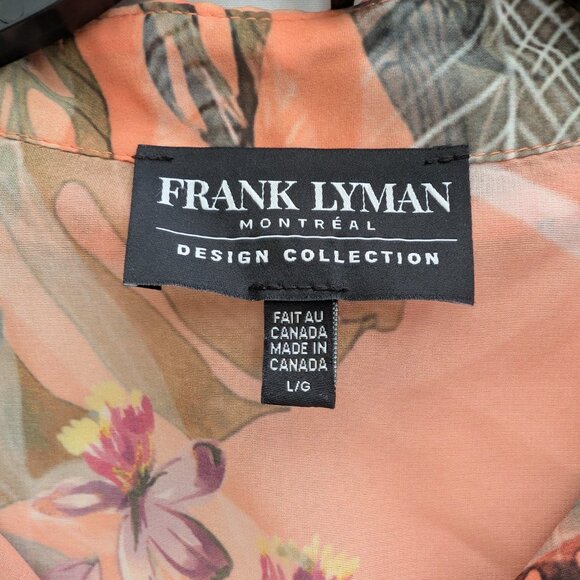 FRANK LYMAN Blouse L Multicolor Floral Sheer Embellished Roll Tab Sleeve Tie - Picture 11 of 14